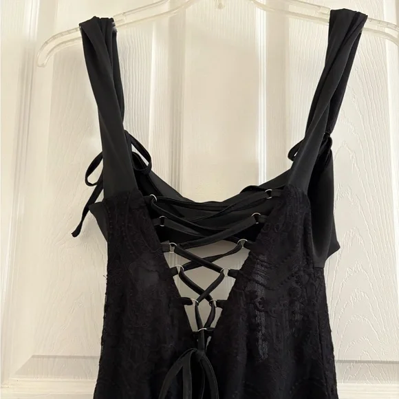 NEW Women Sexy Mini Dress Lace Hollow Out Dress Black Cutout Mini Dress - Picture 8 of 10